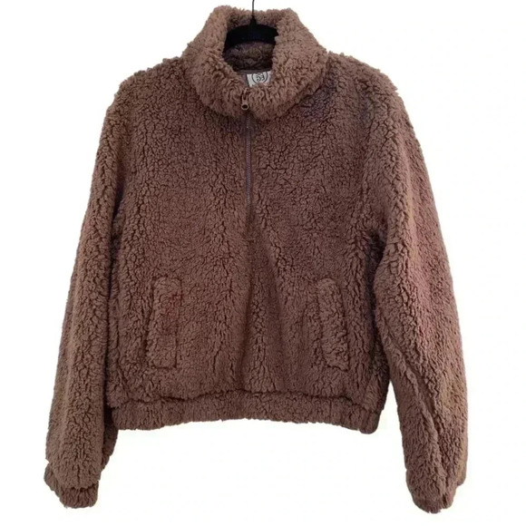 Sage Collective Brown Teddy Sweater Jacket Oversized Faux Sherpa Size S 1/4 Zip - Picture 1 of 9